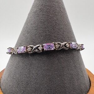 Sterling Silver 925 Lavender Stone Tennis Bracelet 7.5in Infinity Link Box Clasp